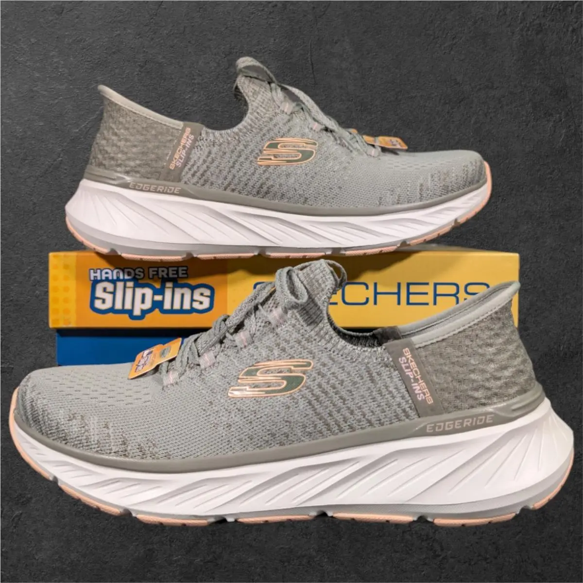 Skechers Edgeride Impression Hands Free Slip-in Shoe Women`s 9.5 Grey Orange