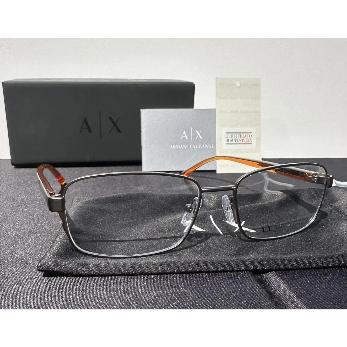 Armani Exchange Eyeglasses Frame Case Model AX 1050 6003 Grey Golden