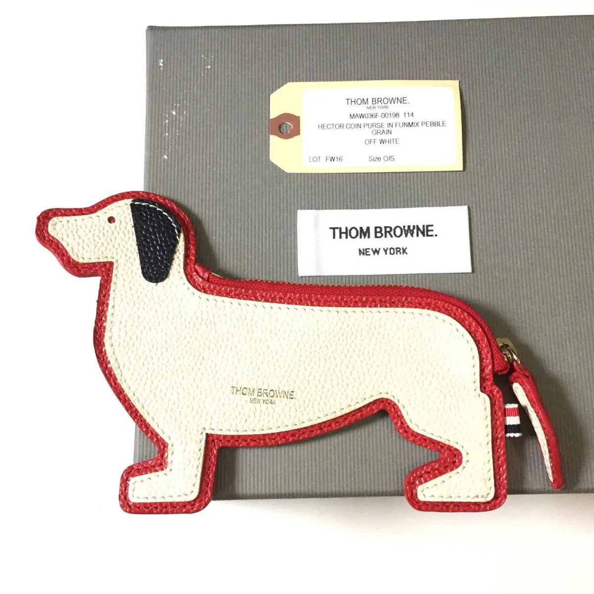 Thom Browne Hector Dog Pouch Zip Wallet Funmix Pebble Leather