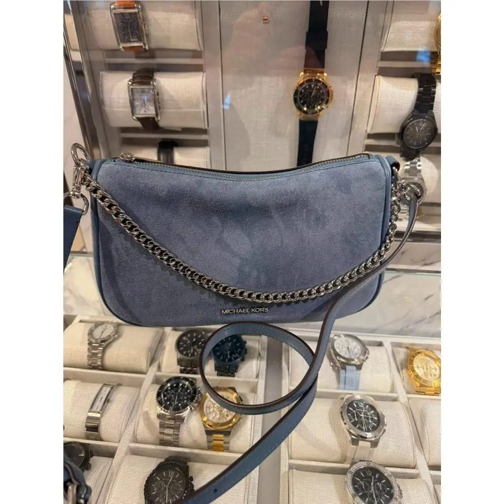 Carmela Medium Suede Convertible Crossbody Shoulder Bag Denim Women by Michael Kors