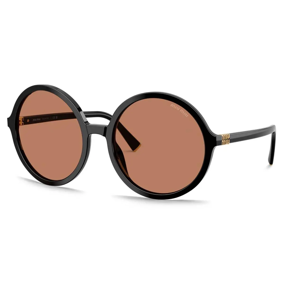 MU B02S 16K90Q Black Gold Light Brown Round Women Sunglasses by Miu Miu
