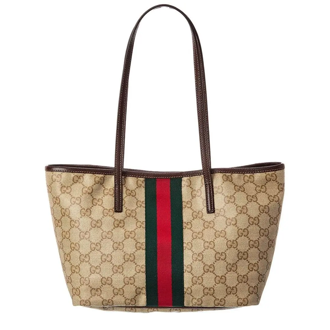 Gucci Tribeca Small Gg Coated Canvas Leather Tote Women`s Brown