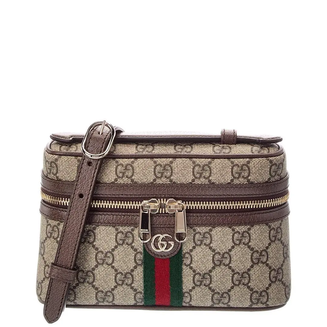 Ophidia Gg Small Canvas Leather Toiletry Bag Women`s Beige by Gucci