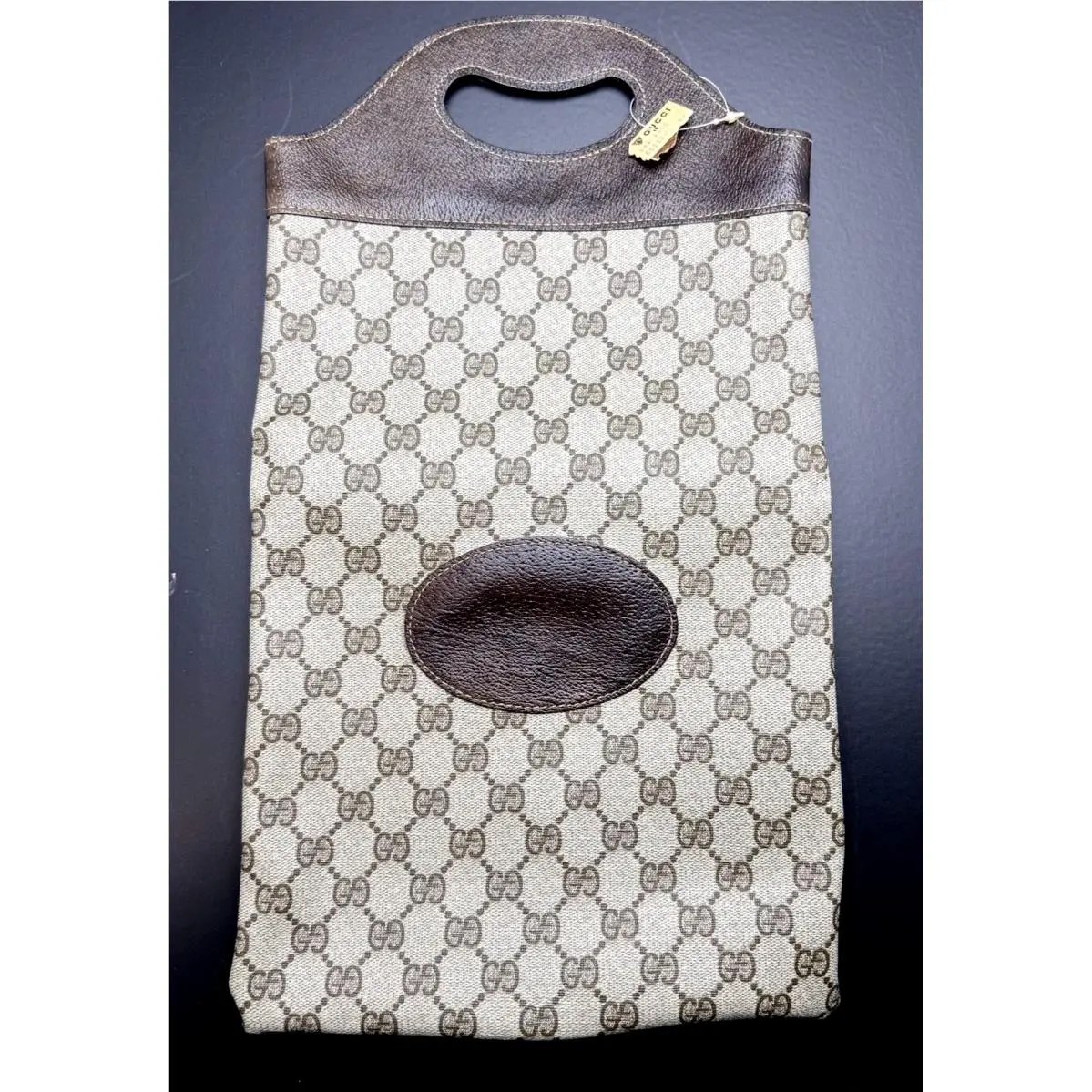 Vintage Gucci Bag Clutch Tote GG Monogram Pvc Canvas Leather w Orig Paper Tag