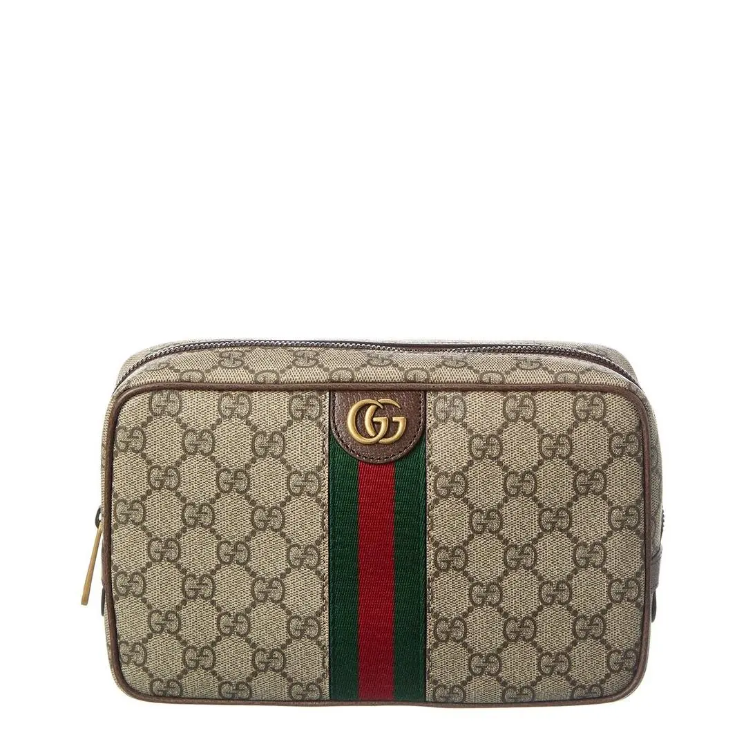 Gg Savoy Medium Gg Supreme Canvas Leather Toiletry Case Women`s Beige by Gucci