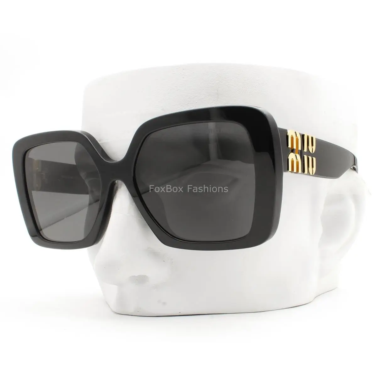 Sunglasses Polished Black Gray Tint Gold Logo Smu 10Y 16K-08Z with Case by Miu Miu