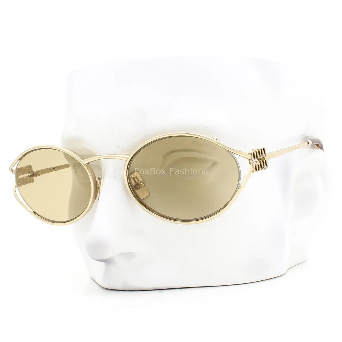 Sunglasses Smu 52Y ZVN-10R Shiny Pale Gold Metal Yellow Tinted with Case by Miu Miu