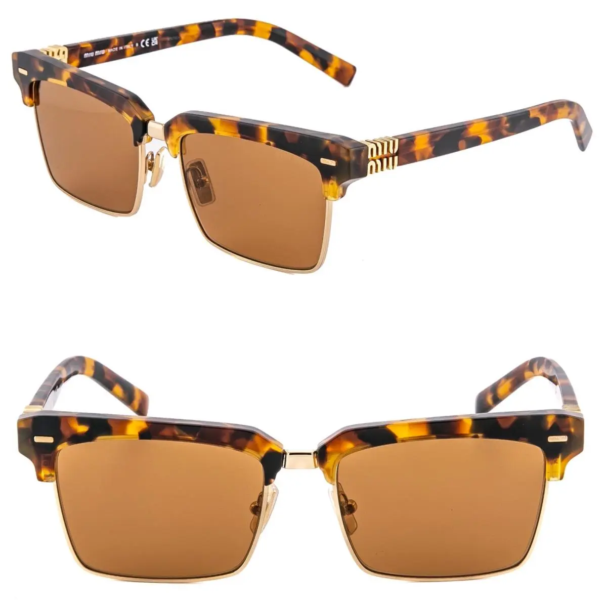 Glimpse Logo MU10ZS Brown Havana Bold Rectangle Sunglasses 10Z 10ZS by Miu Miu