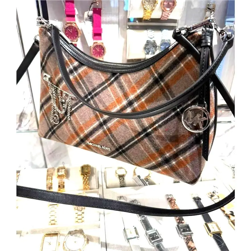 Michael Kors Sammy Women Medium Plaid Print Wool Blend Convertible Shoulder Bag