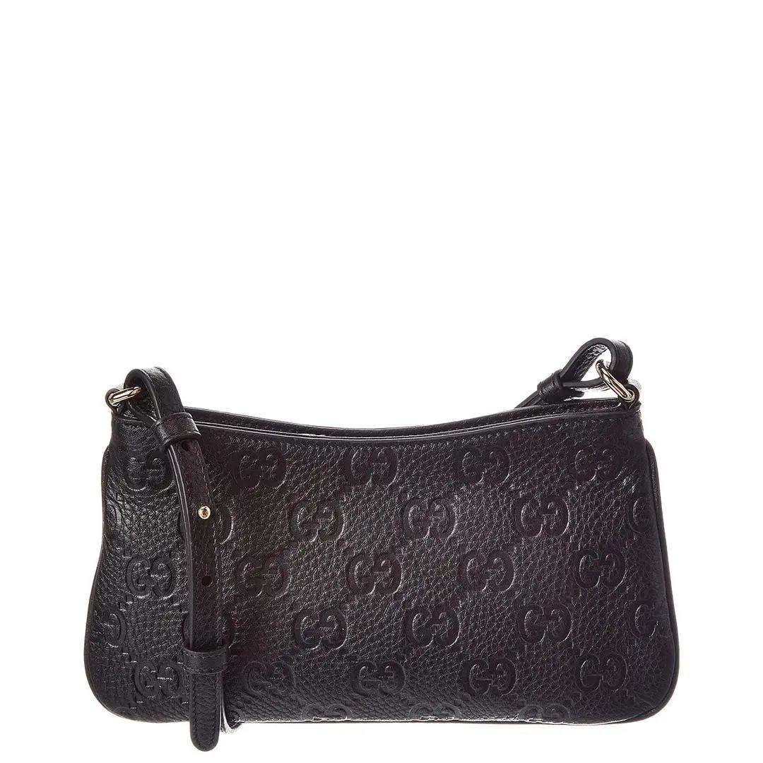 Gucci Gg Emblem Super Mini Leather Shoulder Bag Women`s