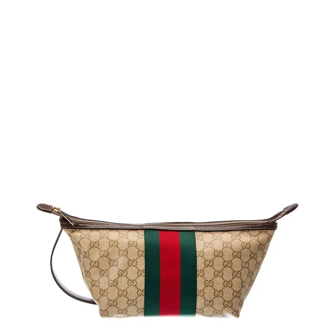 Gg Web Small Canvas Toiletry Case Men`s Brown by Gucci