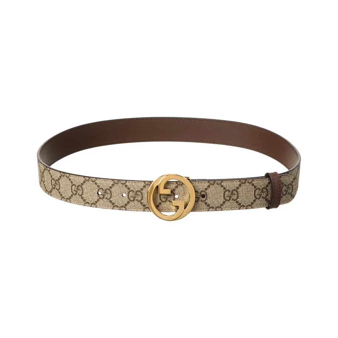 Gucci Blondie Gg Supreme Canvas Leather Belt Women`s Beige 65