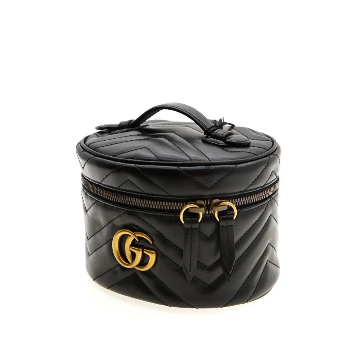 Gucci Luxury Mini Round Backpack Marmont Matelasse Black Leather