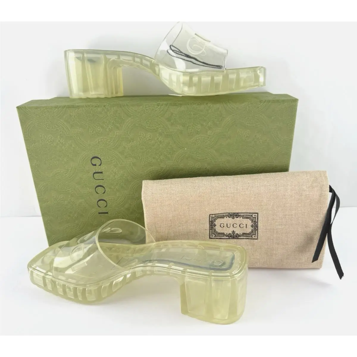 Gucci 8 US 38 EU Logo Rubber Platforms Slides Sandals Shoes Bag