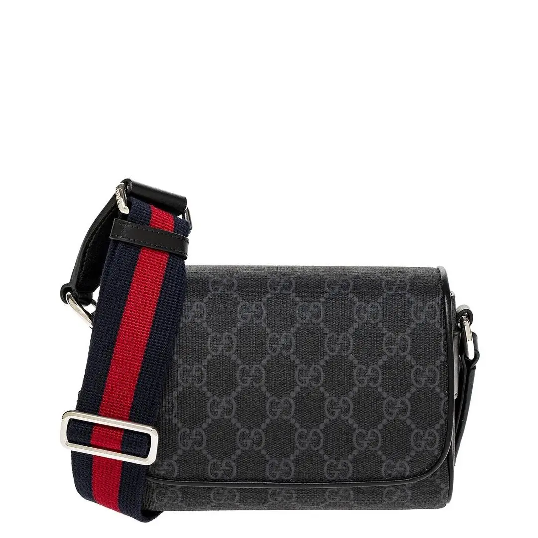 Gg Super Mini Gg Supreme Canvas Leather Crossbody Men`s Black Os by Gucci