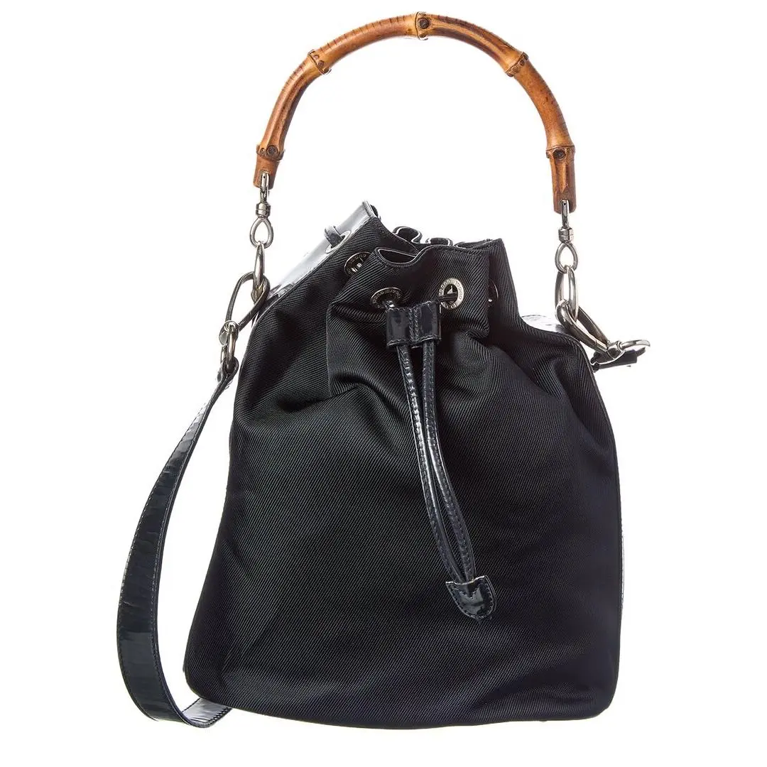 Gucci Black Not Selected Nylon Bamboo Two-way Bucket Bag Pre-loved