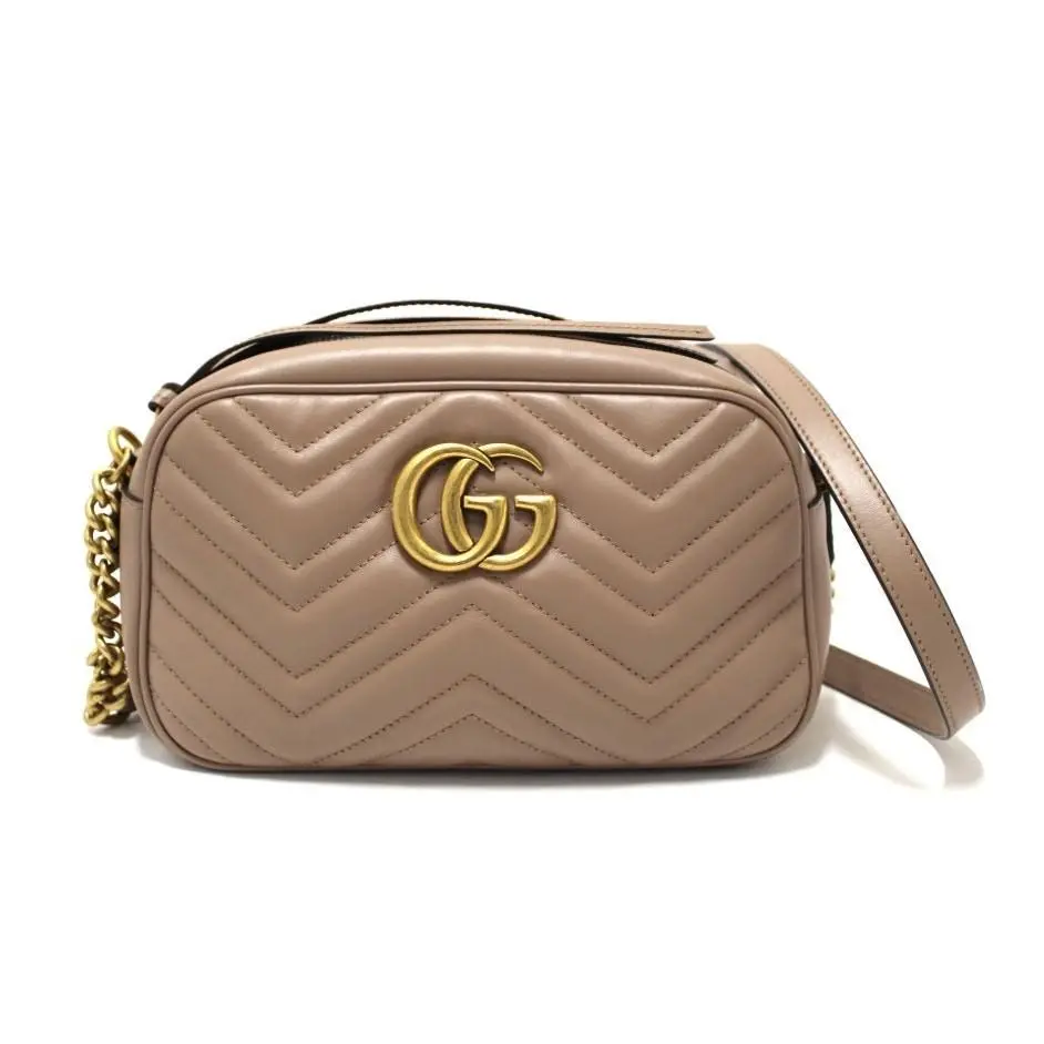 Gucci GG Marmont Chevron Camera Crossbody Bag Purse Porcelain Rose Lion Trap