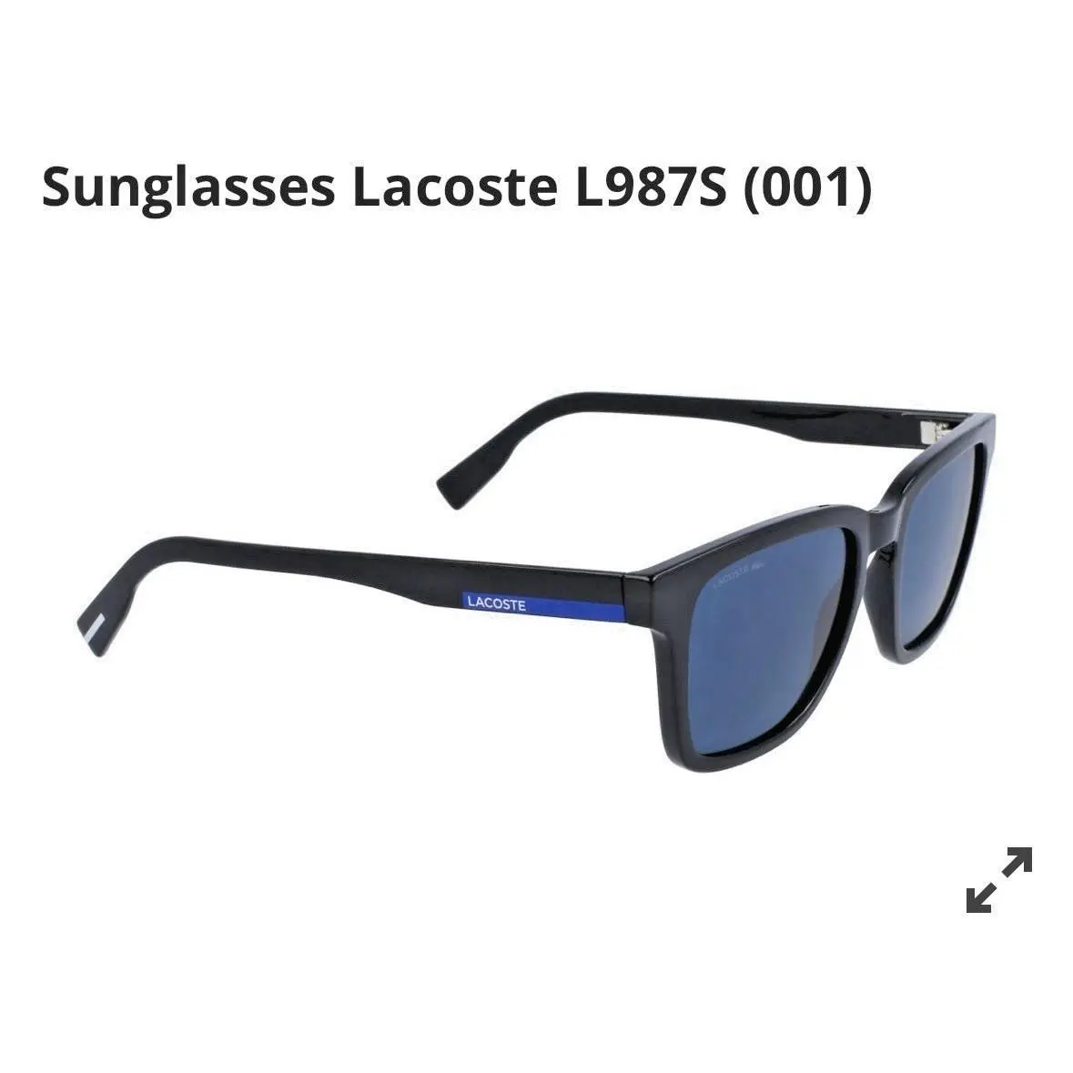 L987 001 Shiny Black Blue Lens 53mm Unisex Sunglasses by Lacoste