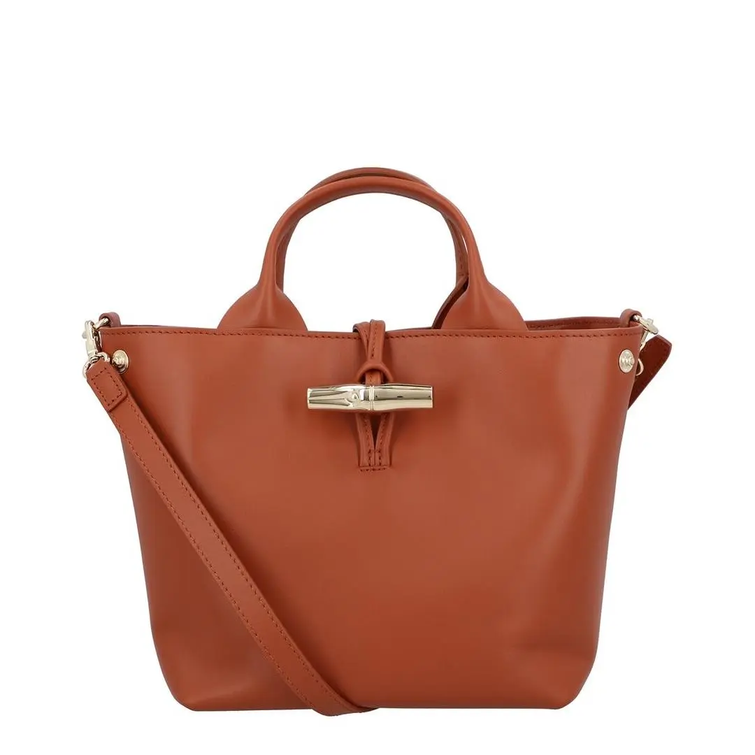 Longchamp Le Roseau Small Leather Handbag Women`s Brown - Exterior: Brown