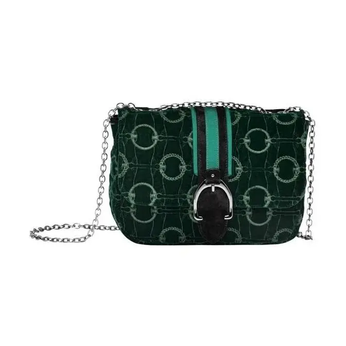 Longchamp Amazone Sapin Emerald Green Velvet Circles Crossbody Bag France