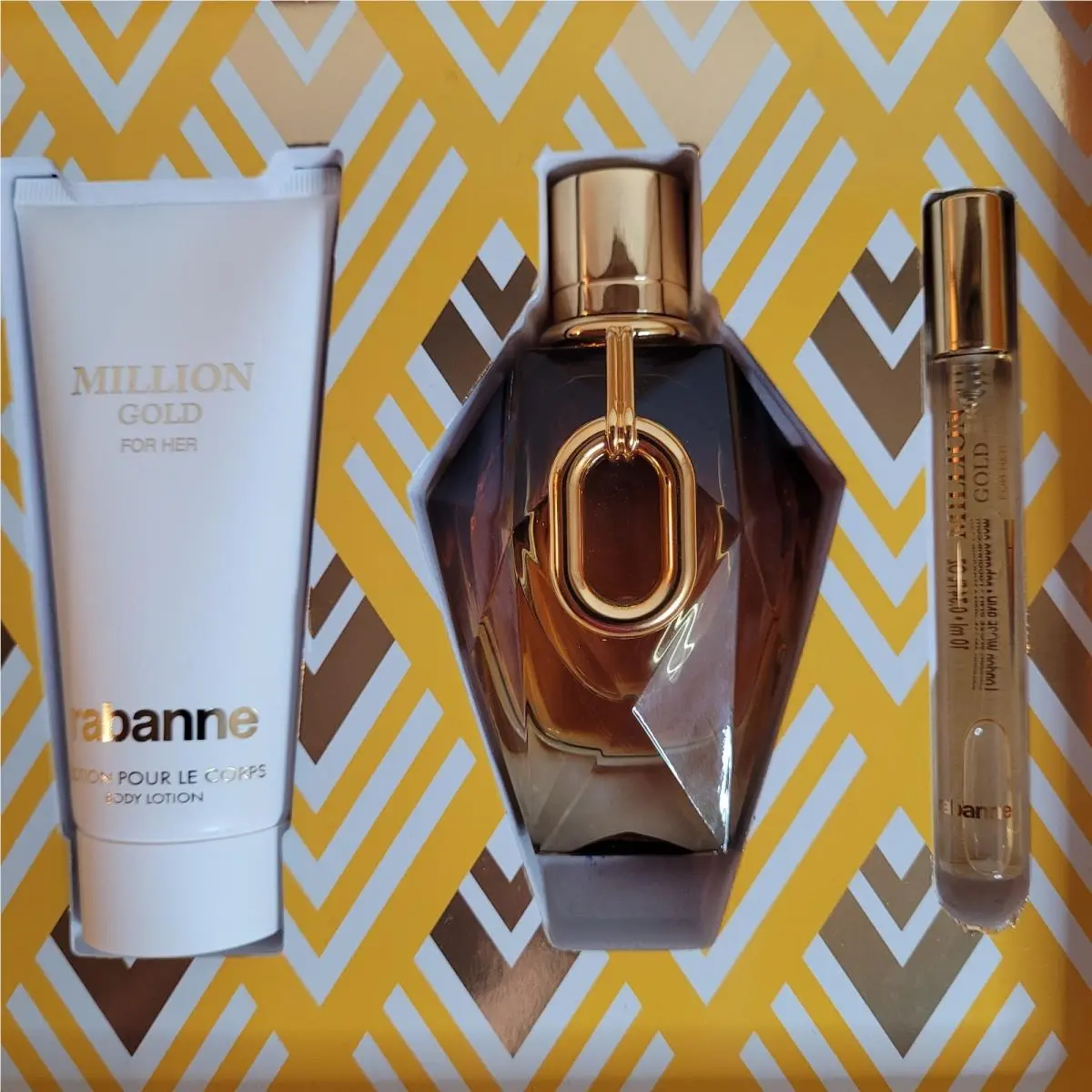 Rabanne Million Gold For Her Gift Set Parfum Spray Body Lotion Travel Spray by Paco Rabanne