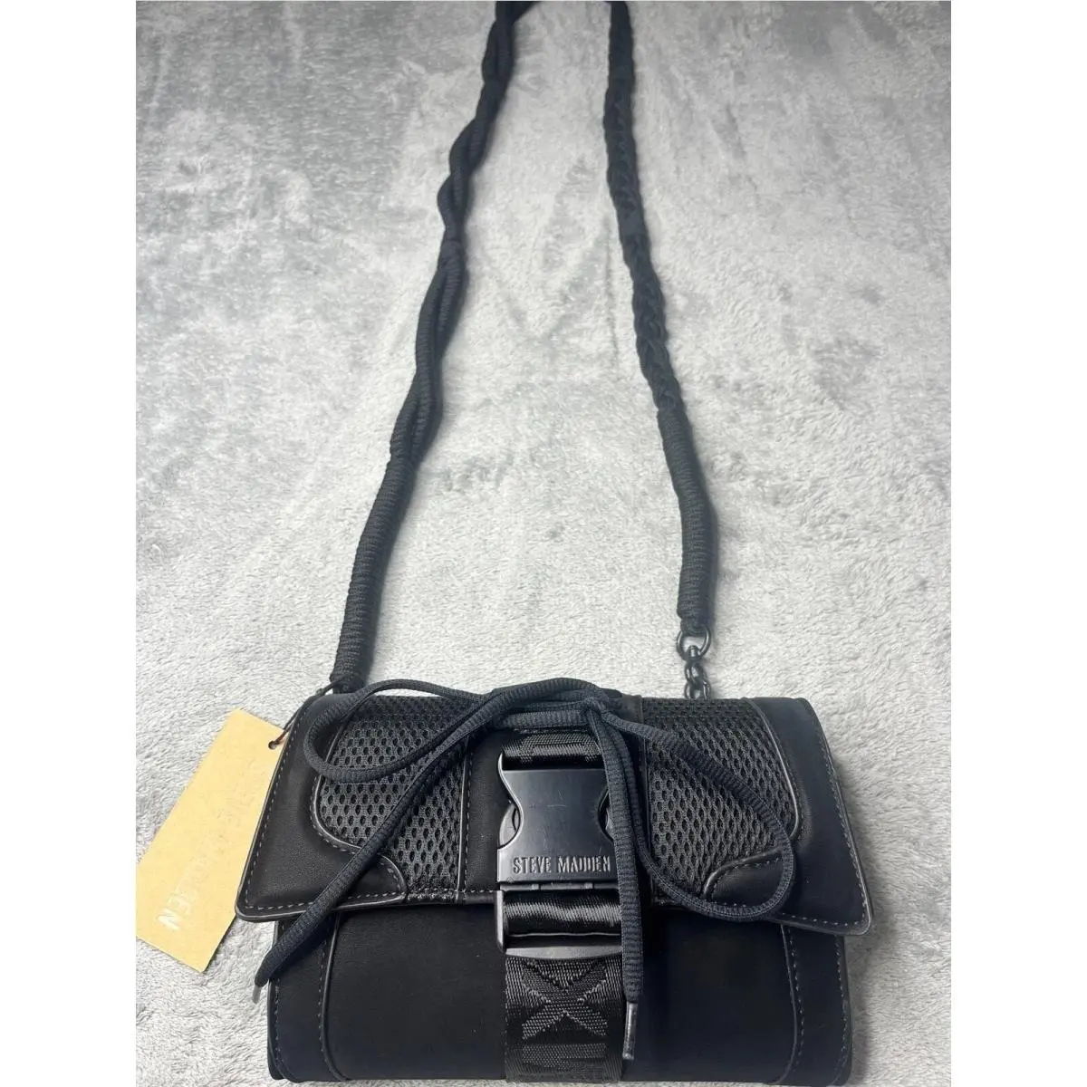 Steve Madden Bteck Black Crossbody Wallet Tactical Mesh Buckle Bag