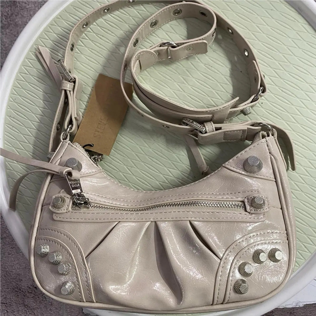 Bone Cream Color  Crossbody Studded Bglowing Purse Handbag by Steve Madden