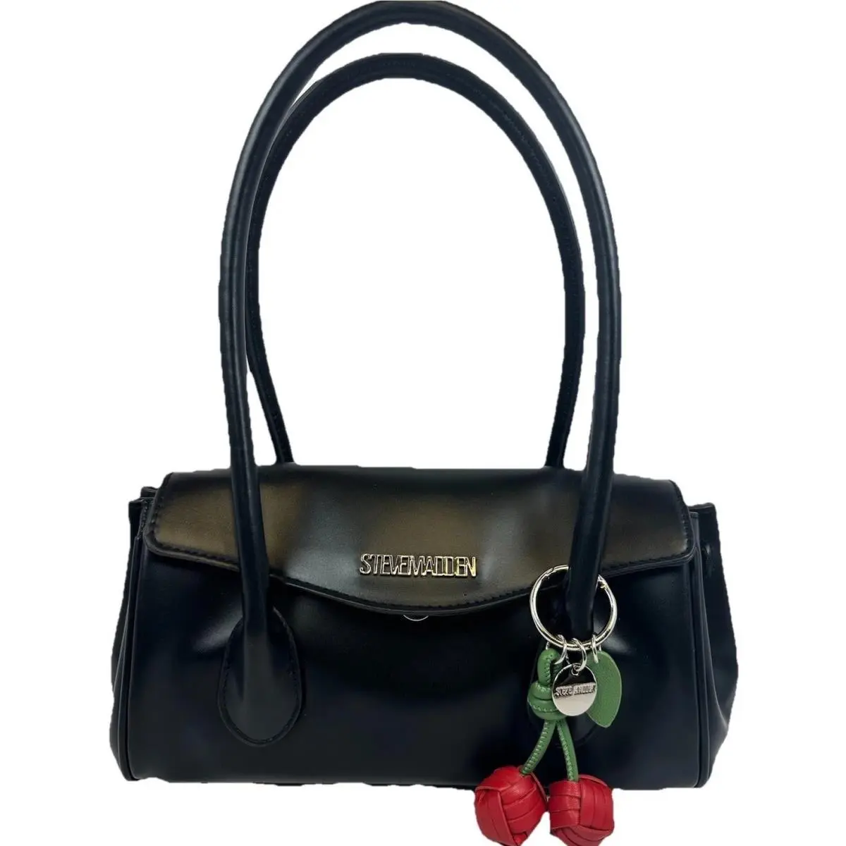 Bpayne Shoulder Bag Black Leather Cherry Charm Satchel Y2K by Steve Madden