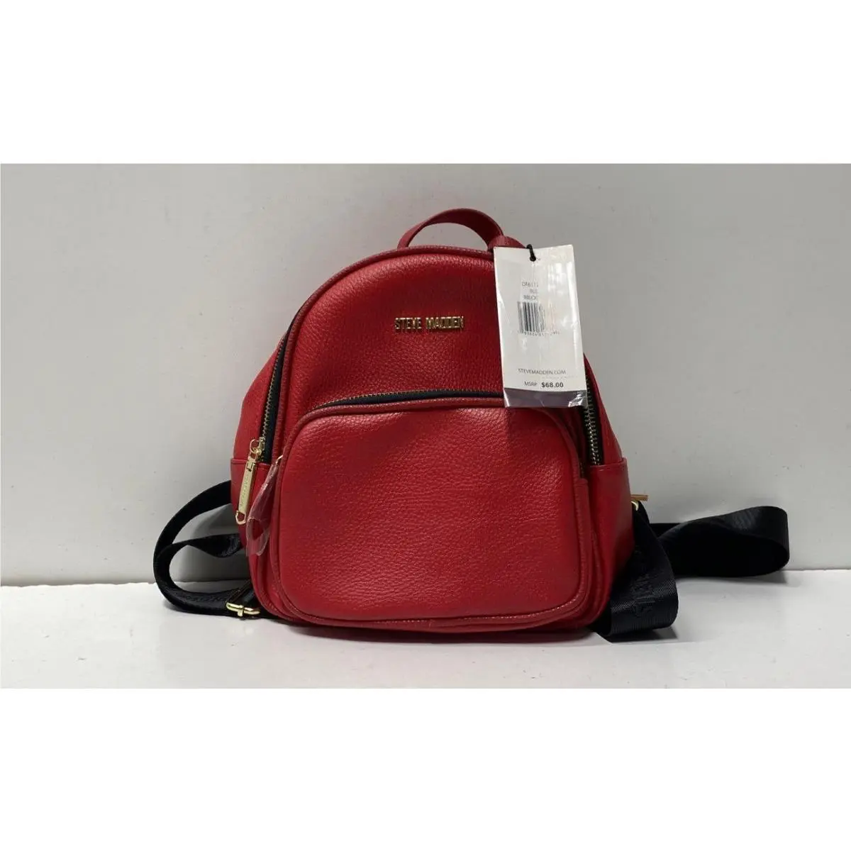 Steve Madden Red Bblogos Pebbled Mini Backpack Gold Hardware