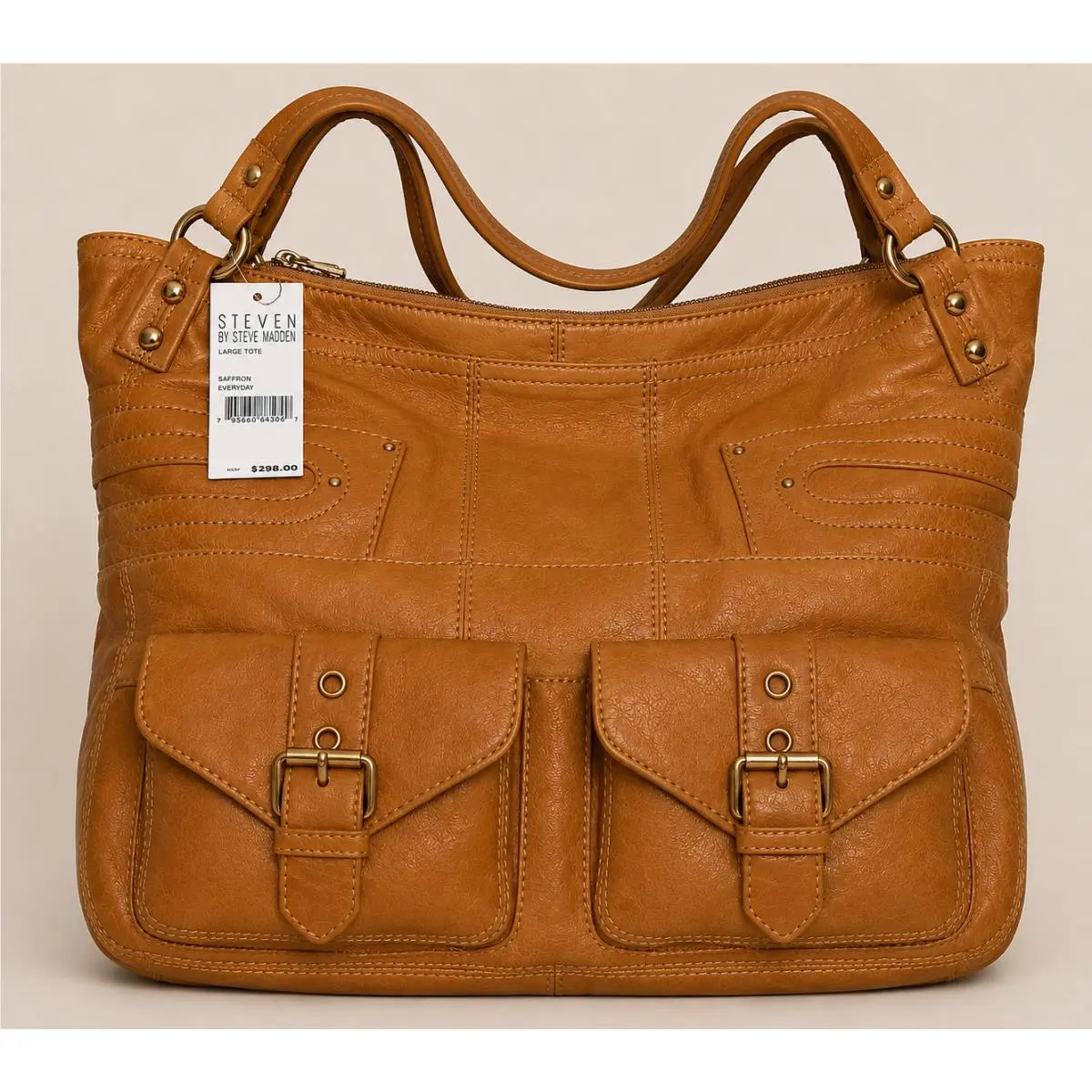 Steve Madden Leather Tote w Hardware Magnetic Closure Buckle Accents Jet Setter