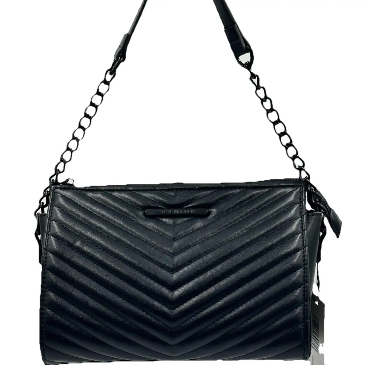 Steve Madden Black Chevron Quilted Vegan Leather Crossbody Handbag