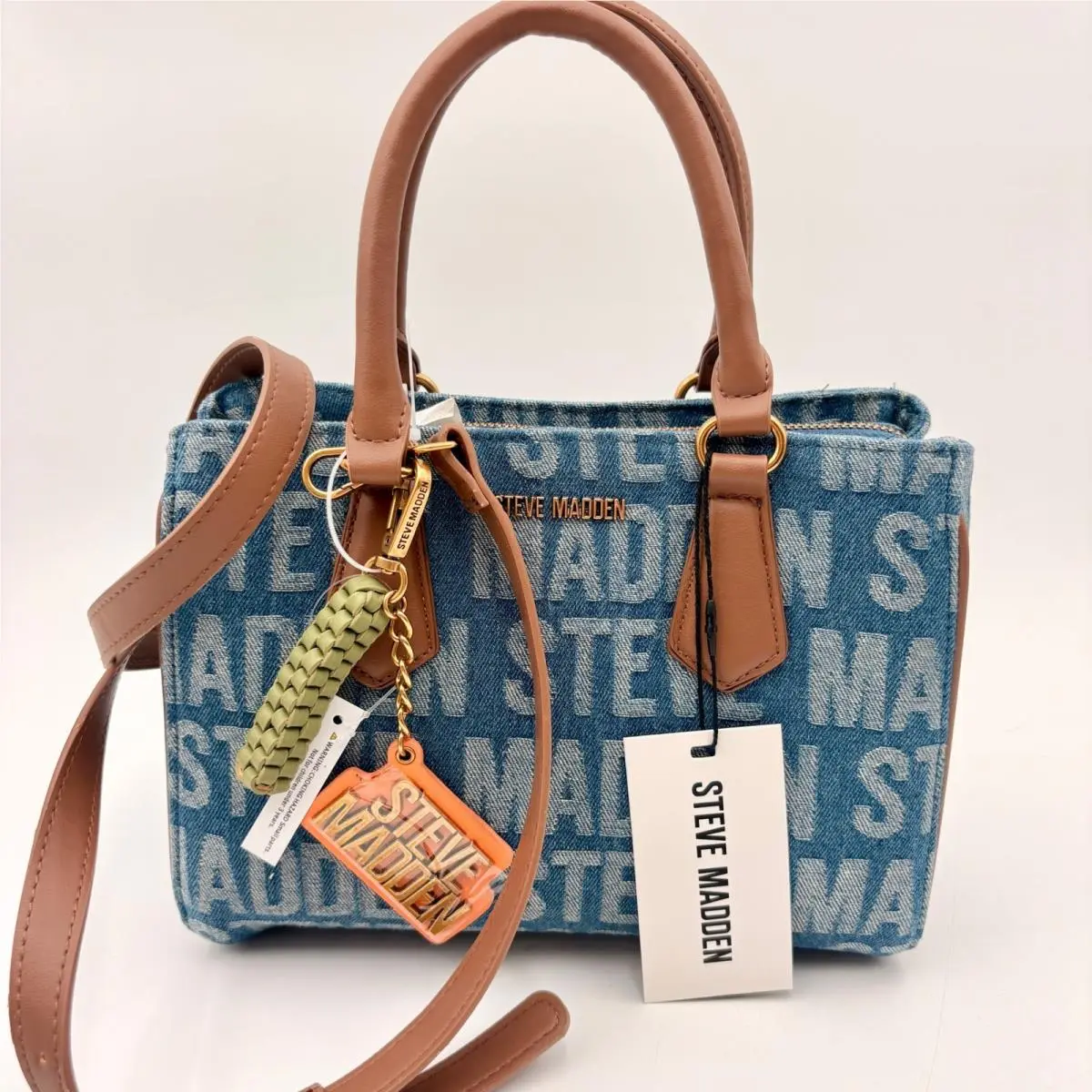 Steve Madden Bmickey Dark Denim Nutshell Logo Satchel Handbag Blue Crossbody