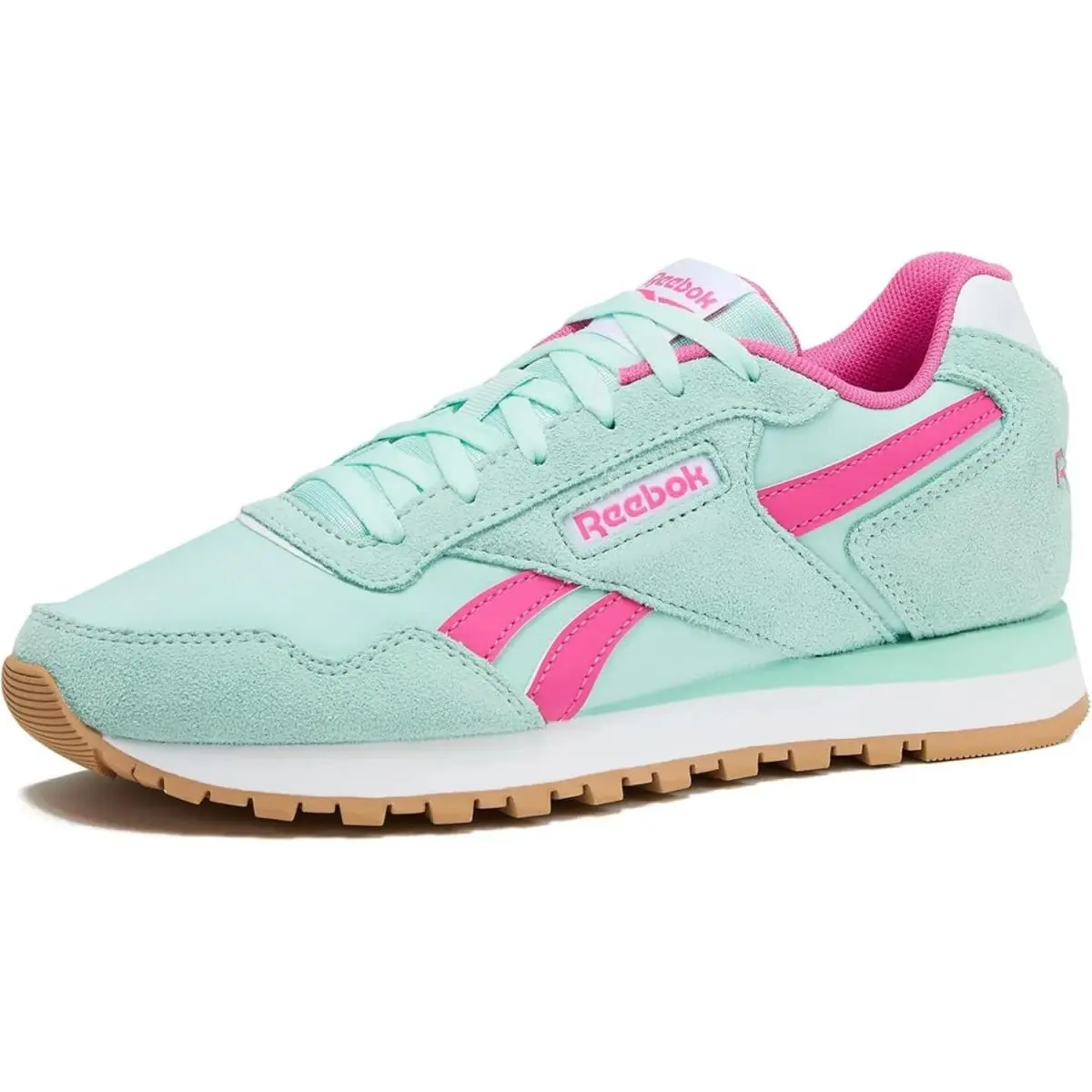 Reebok Women`s Glide Fashion Sneakers - Classic Walking Tennis Shoes - Glitch Aqua/True Pink/White