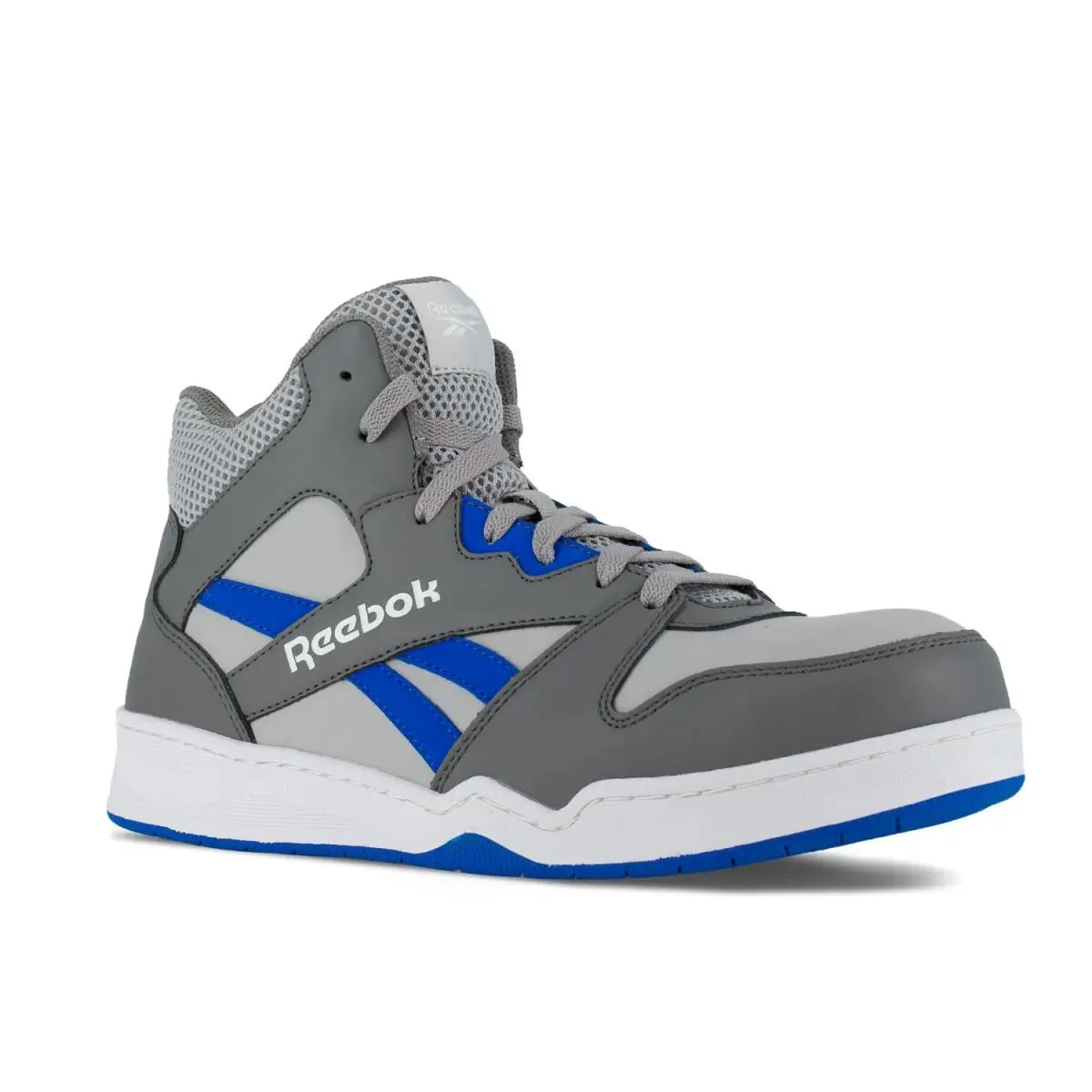 Reebok Work Men`s Bb4500 High Top - Static Diss Grey and Cobalt Blue - 13 Wide