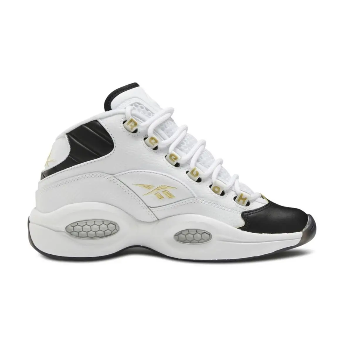 Reebok Question Mid GS Boys Kids Size 4 White/black Shoes Sneakers EG6274