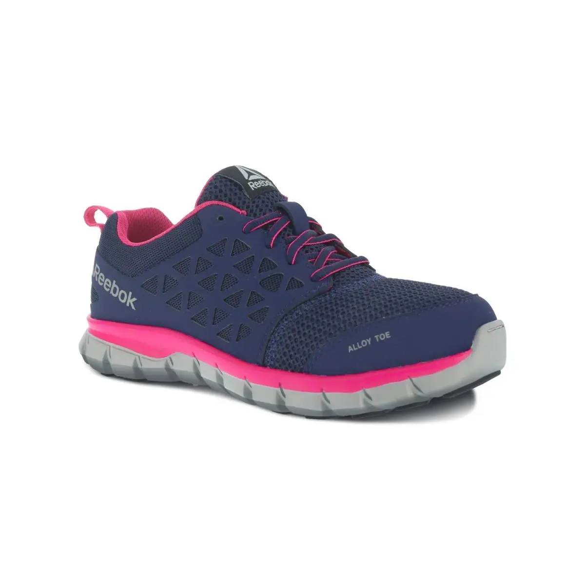 Reebok Work Women`s Sublite Cushion Alloy Toe Athletic Navy and Pink - 8 Wide