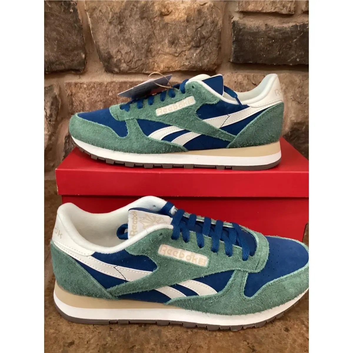 Reebok Classic Leather Blue Green Chalk Unisex Running Shoes 100245034 Mens 10.5