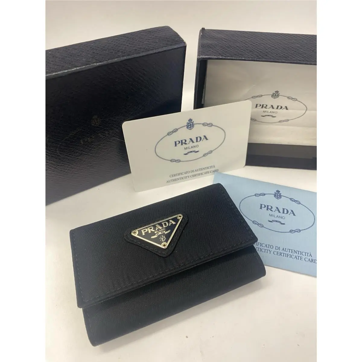 Nos Vintage Prada M222 Tessuto Nylon Key Holder Wallet W/ Box Authenticity Card