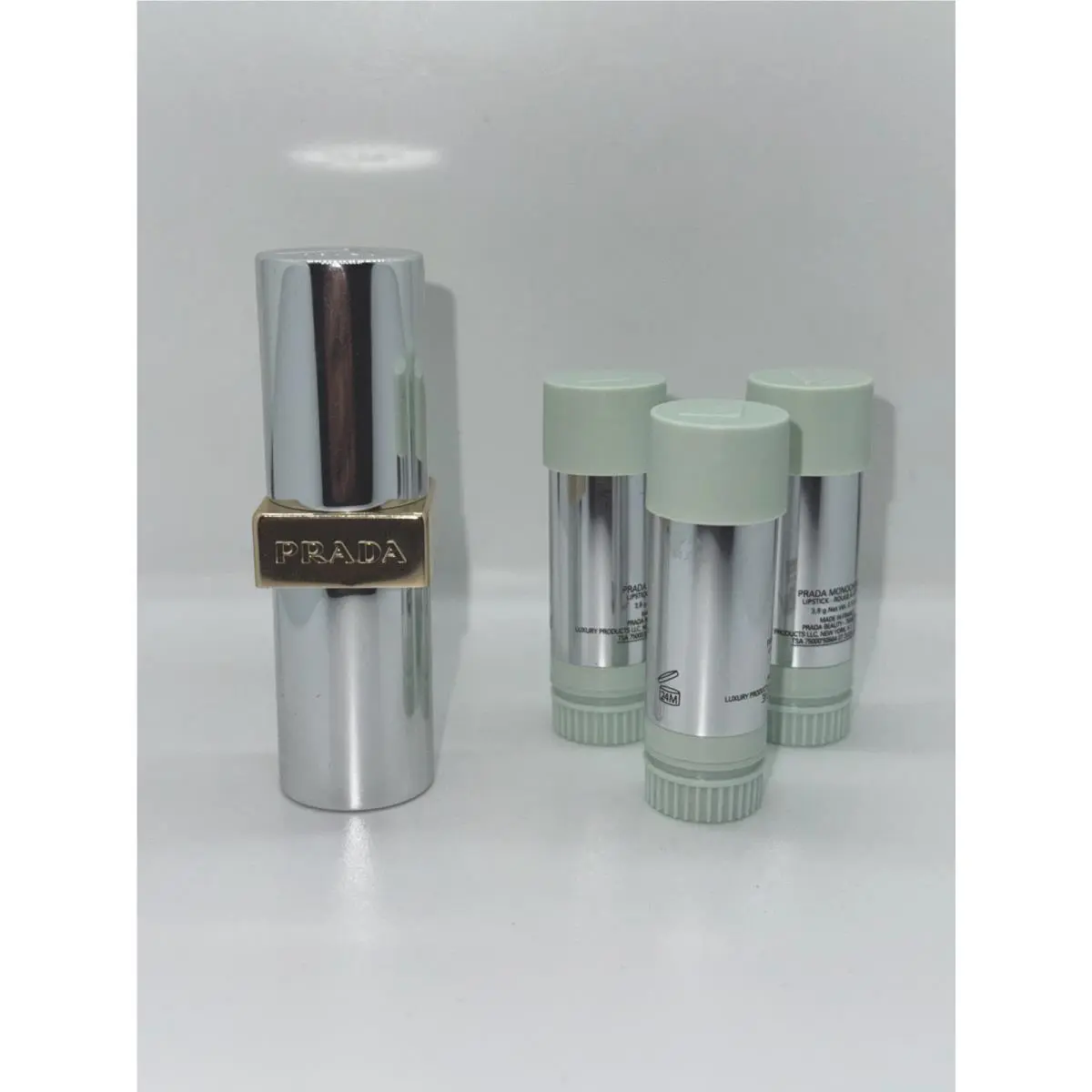 Prada Monochrome Beauty Clutch 4 Shade Lipsticks with 3 Refills BO2 BO3 P56 R28