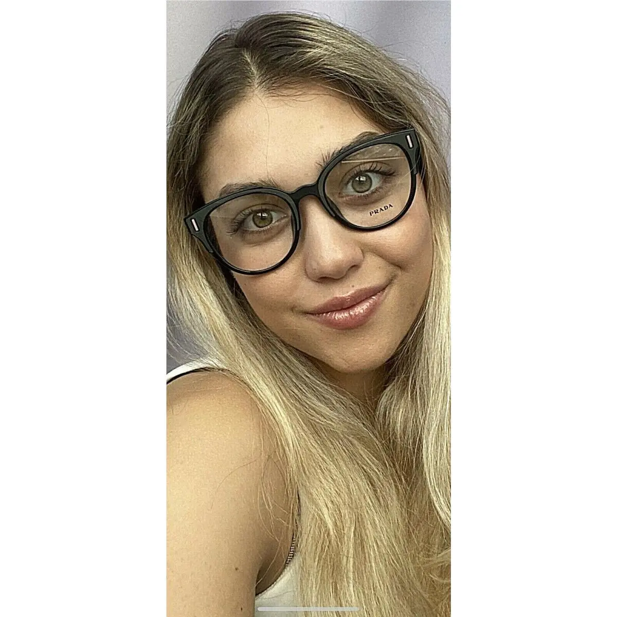 Prada Vpr 0U8U-F SVK-1O1 52mm Cat Eye Black/gray Round Women`s Eyeglasses Frame