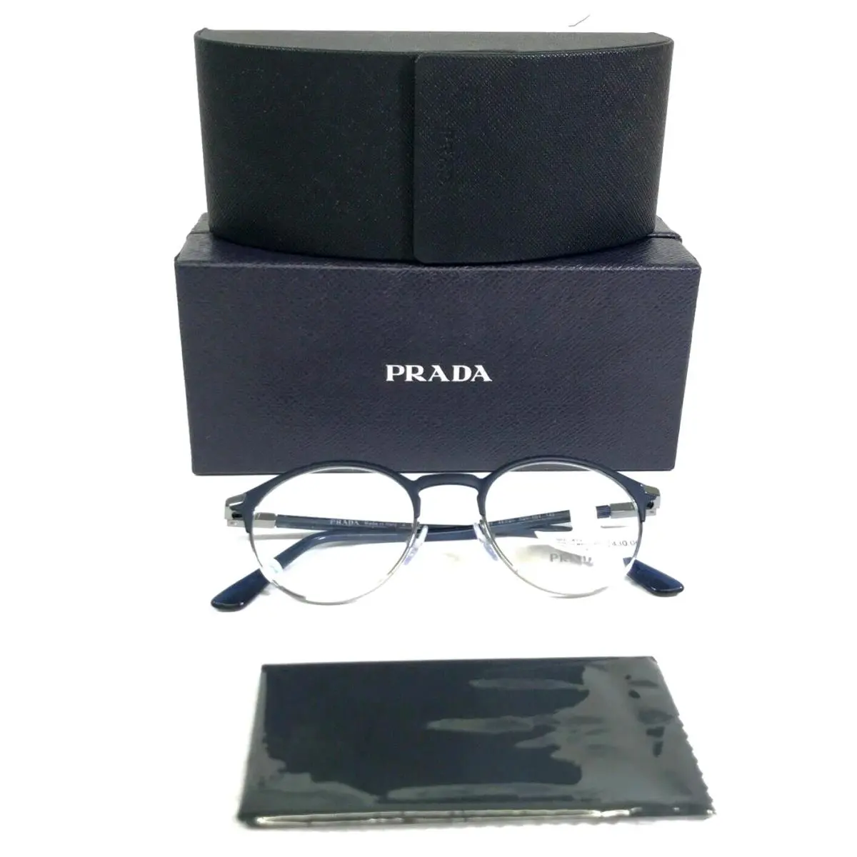 Prada Eyeglasses Frames VPR58Y 02N-1O1 Blue Silver Round Full Rim 48-20-145