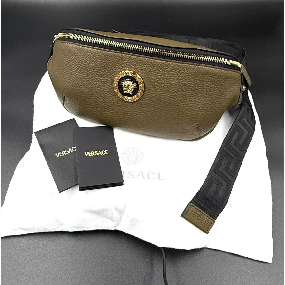 Grainy Calf Dark Green Belt Bag 1002884 by Versace
