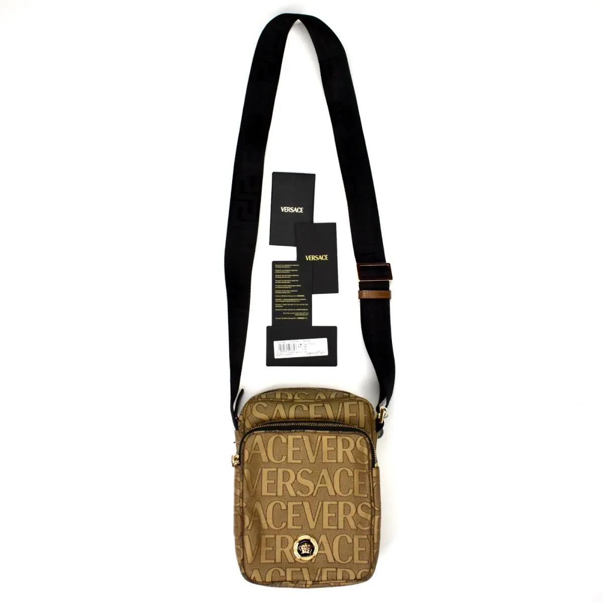 Brown Logo Woven Gold Medusa Crossbody Shoulder Bag Messenger by Versace
