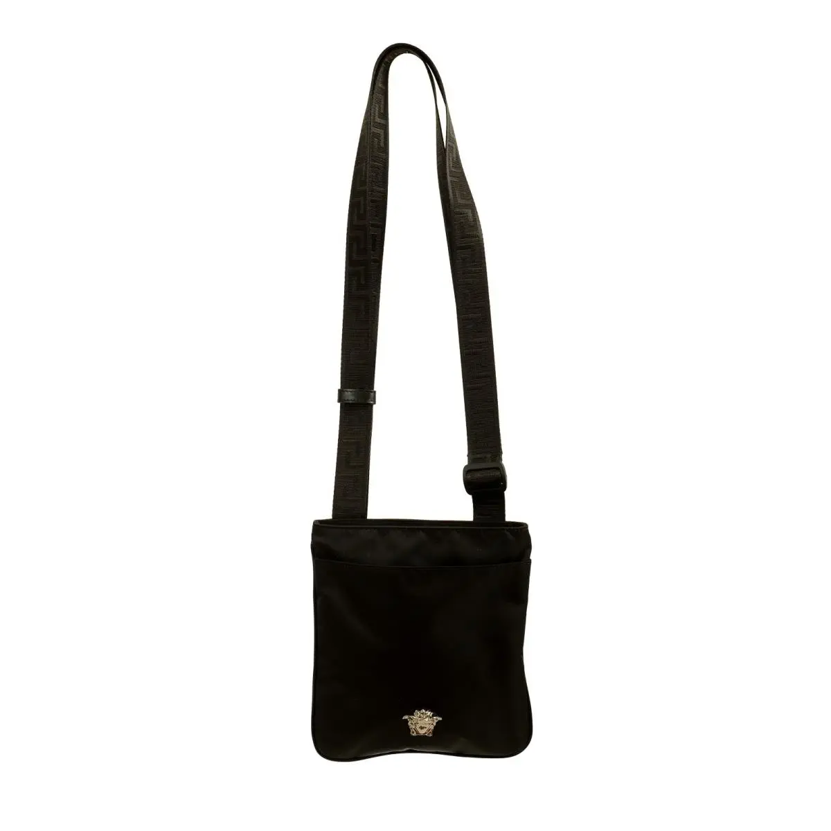 Versace Black Silver Medusa Fabric Shoulder Crossbody Bag
