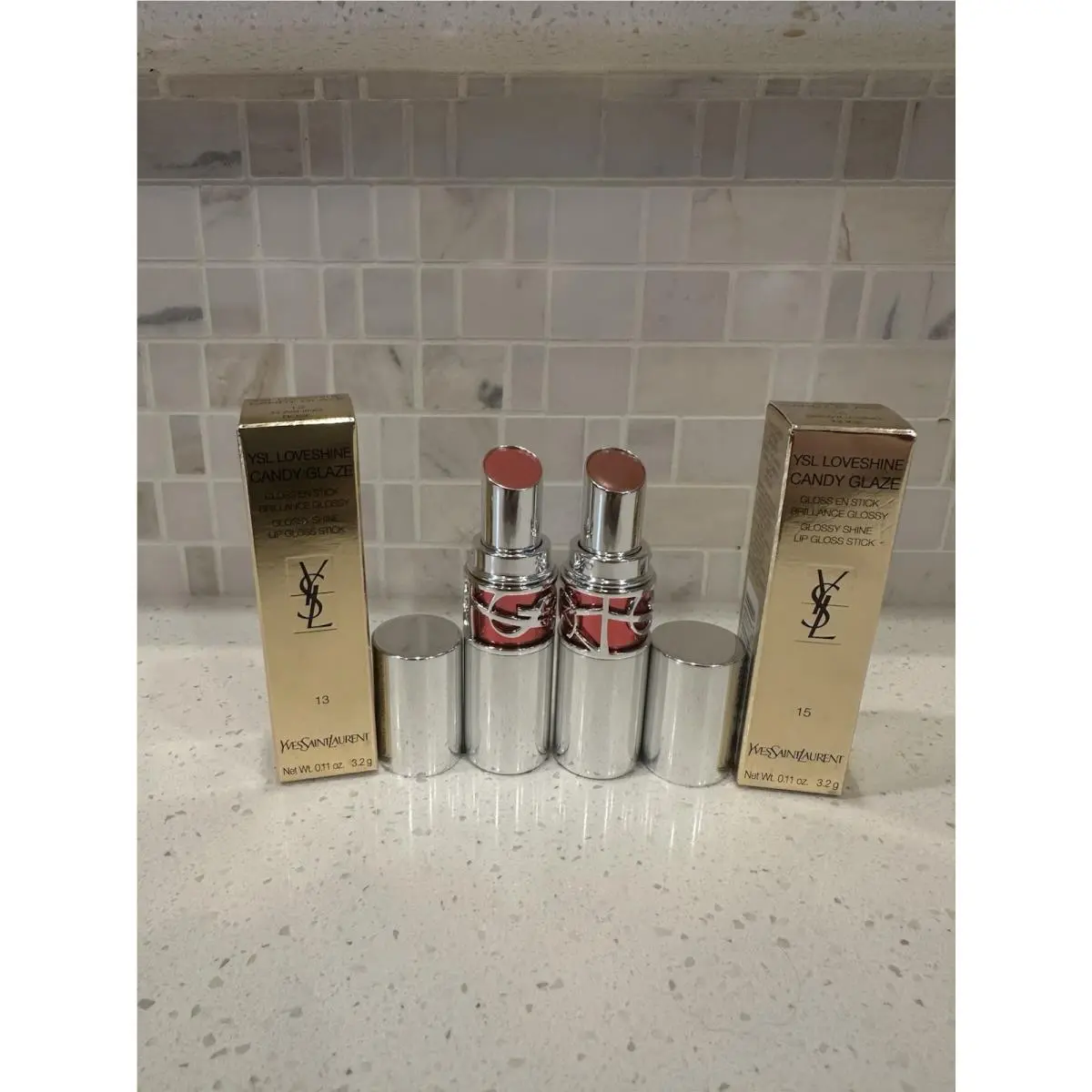 Ysl Candy Glaze Gloss Stick Bundle 13 Flashing Rose 15 Showcasing by Yves Saint Laurent