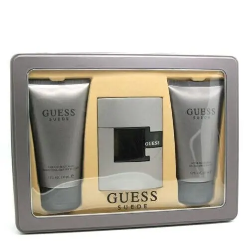 Guess Suede Cologne Set 2.5 oz Edt+ Body Wash 5 oz + Aftershave Balm 5 Oz. Real