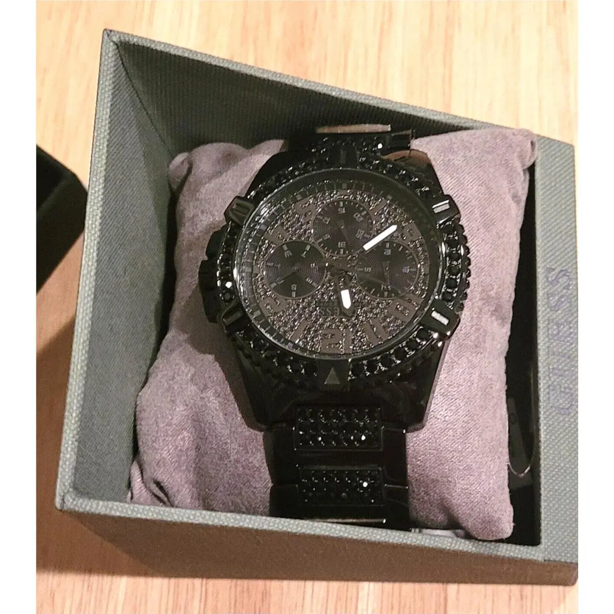 Guess Men`s Black Ion Stainless Steel Crystal Accent Bracelet Watch