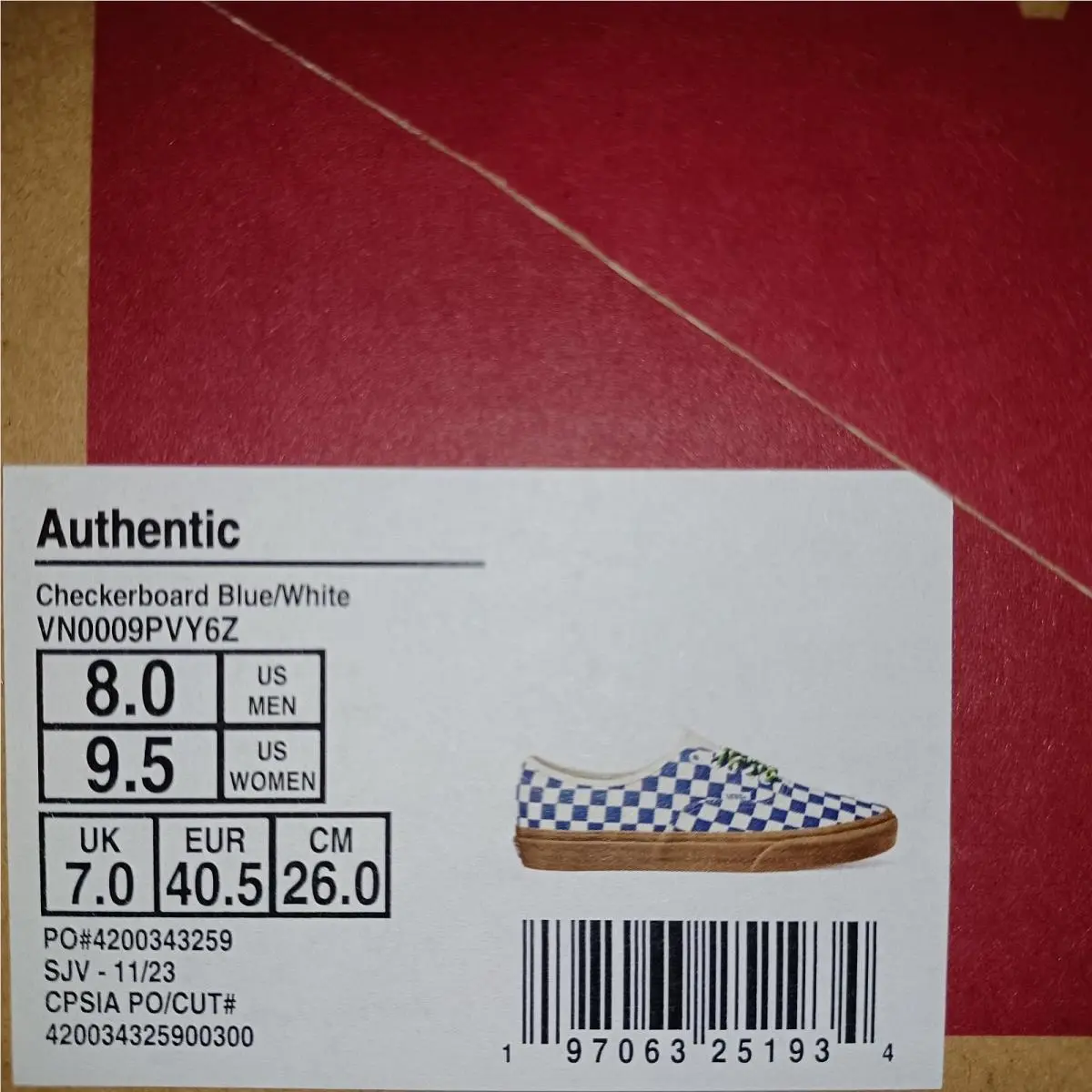 Blue/gum Checkerboard VN0009PVY6Z Men`s 8/Women`s 9.5 New in Box by Vans