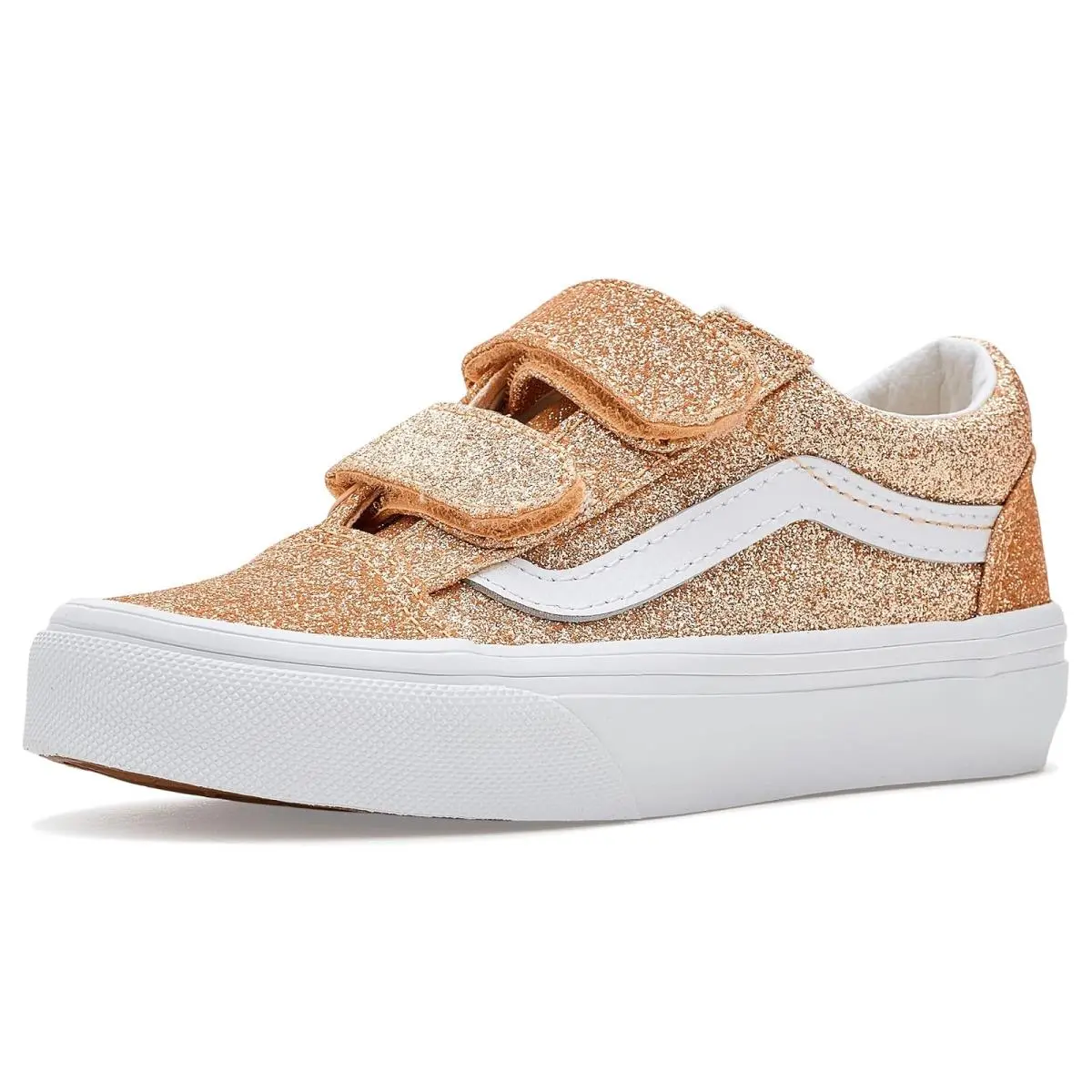 Children Unisex Sneakers Athletic Shoes  Kids Old Skool V Little Kid Glitter Apricot Glow by Vans