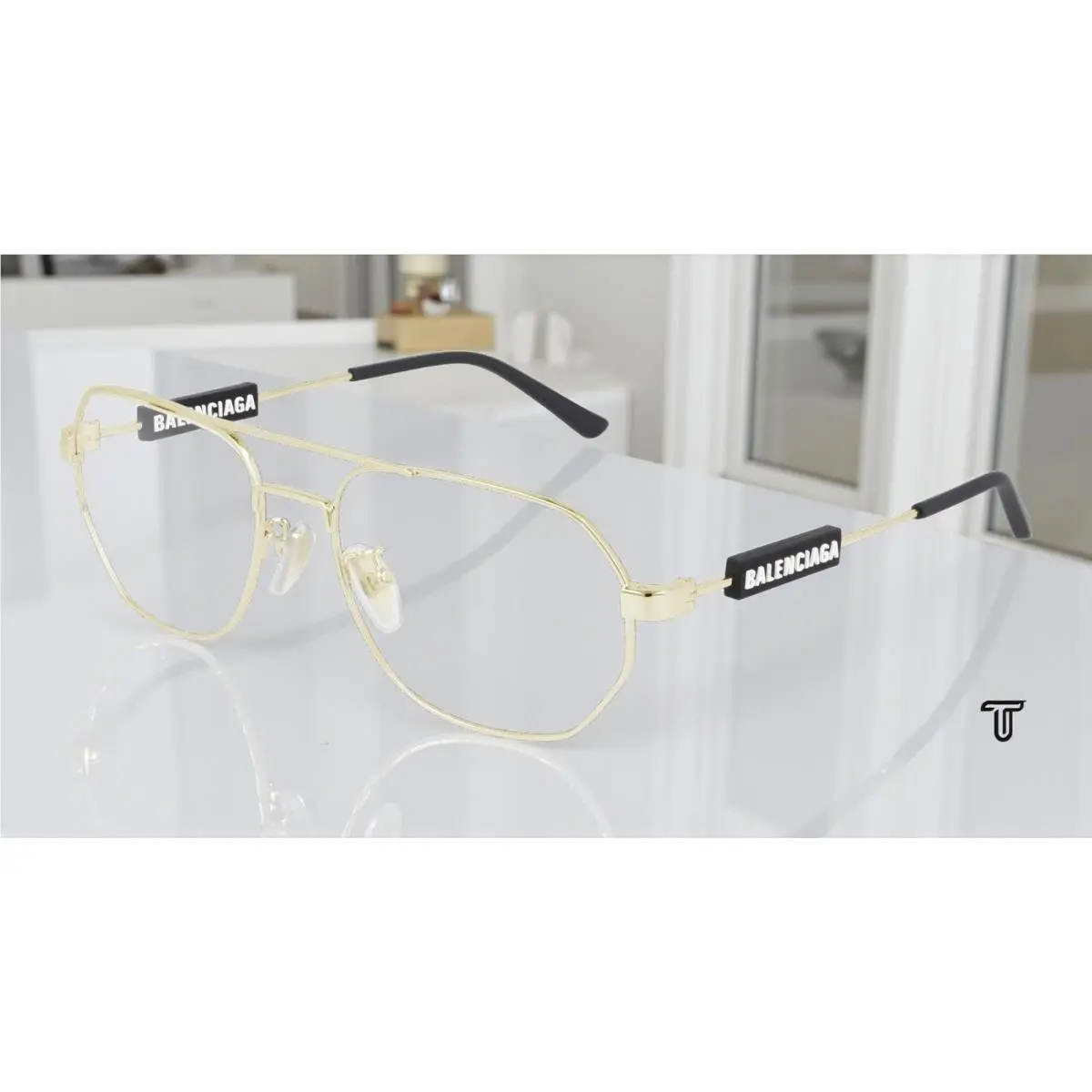 BB0117O 003 Navigator Gold Demo Lens 57 m Unisex Eyeglasses by Balenciaga